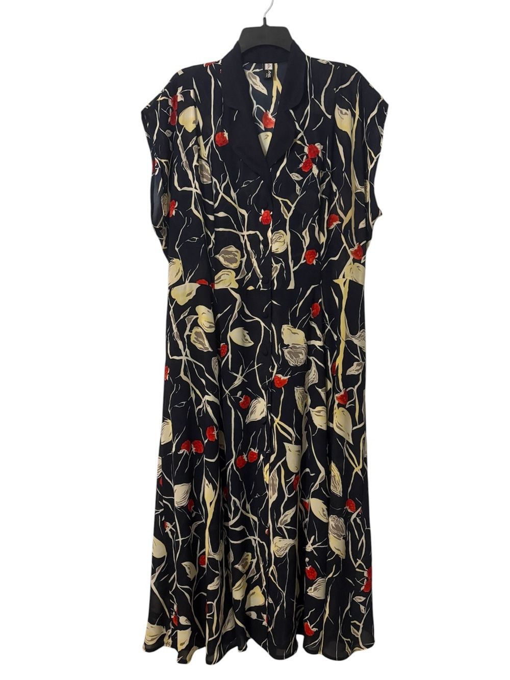 Vintage Botanical Print Black Button-Front Maxi Dress 90s Y2k Floral Cottagecore
